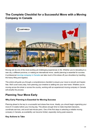 The Complete Checklist for a Successful Move with a Moving Company in Canada