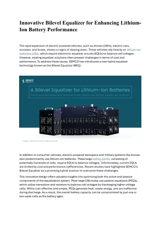 Innovative Bilevel Equalizer for Enhancing Lithium-Ion Battery Performance
