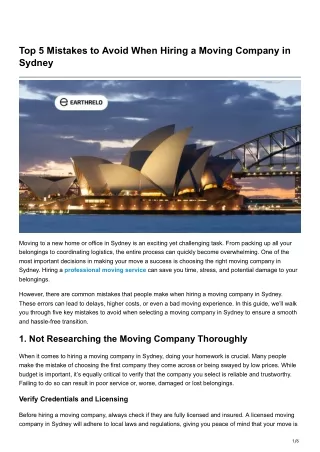 Top 5 Mistakes to Avoid When Hiring a Moving Company in Sydney