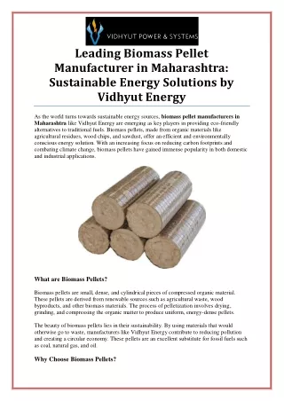 Leading Biomass Pellet Manufacturer in Maharashtra for Green Energy