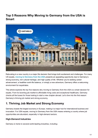 Top 5 Reasons Why Moving to Germany from the USA is Smart