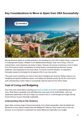 Key Considerations to Move to Spain from USA Successfully