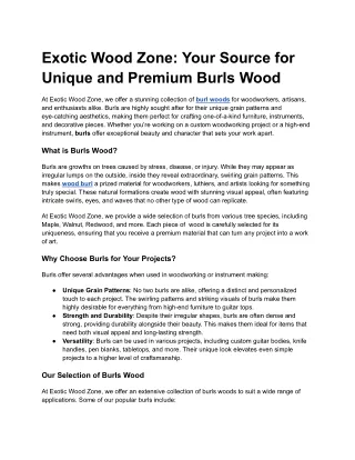 Exotic Wood Zone: Your Source for Unique and Premium Burls Wood