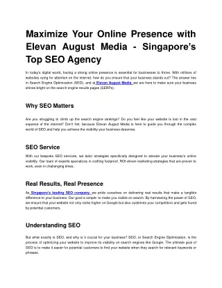 Maximize Your Online Presence with Elevan August Media – Singapore’s Top SEO Agency