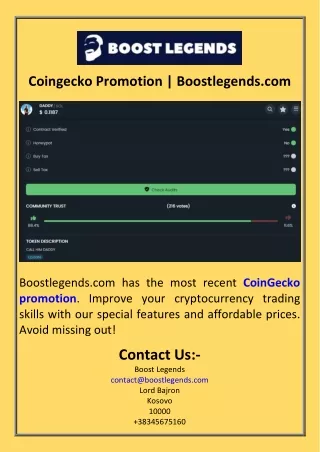 Coingecko Promotion  Boostlegends.com