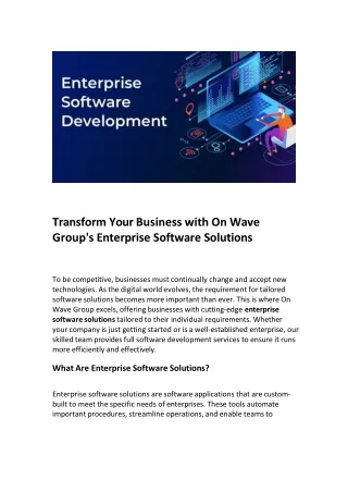 Transform Your Business with On Wave Group's Enterprise Software Solutions