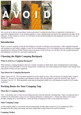 Important Knapsacks for an Effective Camping Trip