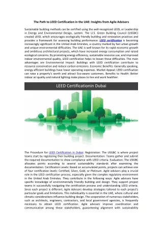 The Path to LEED Certification in the UAE: Insights from Agile Advisors