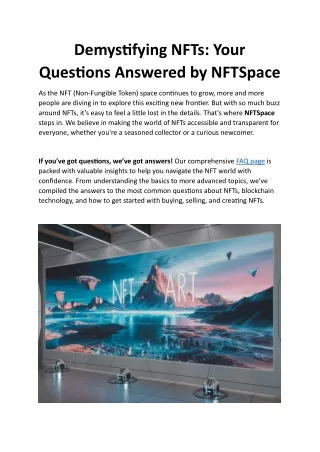 NFTSpace FAQ: Your Ultimate Guide to Understanding NFTs