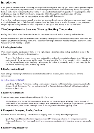 The Comprehensive Services Supplied by Roofing Firms