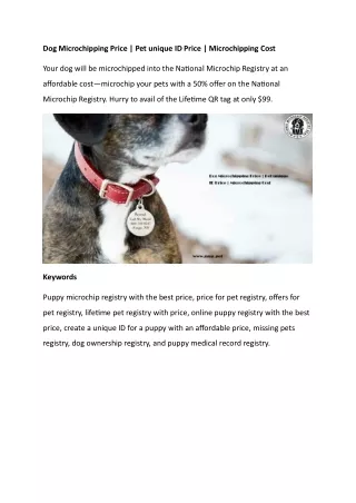 Dog Microchipping Price  Pet unique ID Price  Microchipping Cost