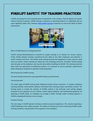 Forklift Safety: Top Training Practices