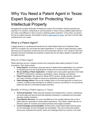 Why You Need a Patent Agent in Texas- Expert Support for Protecting Your Intellectual Property