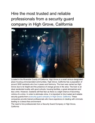 Hire the most trusted and reliable professionals from a security guard company in High Grove, California