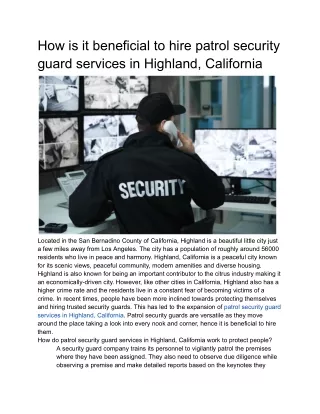 How is it beneficial to hire patrol security guard services in Highland, California