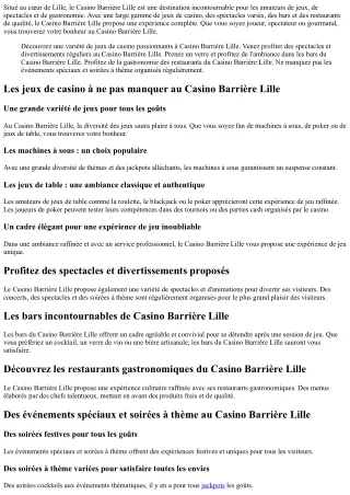 Vivez le meilleur des jeux et spectacles au Casino Barrière Lille avec une gastr