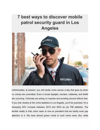7 best ways to discover mobile patrol security guard in Los Angeles