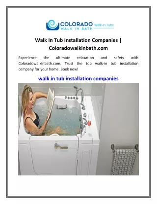 Walk In Tub Installation Companies  Coloradowalkinbath.com