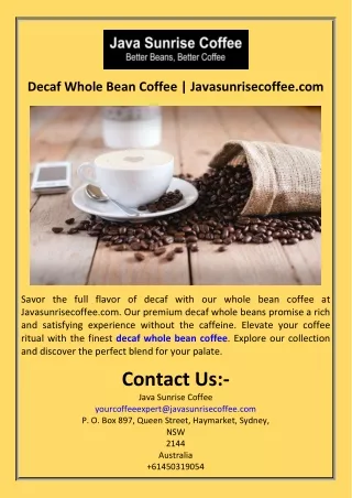 Decaf Whole Bean Coffee  Javasunrisecoffee.com