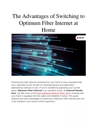 The Advantages of Switching to Optimum Fiber Internet at Home