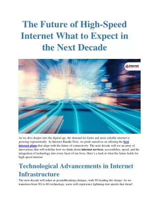 The Future of High-Speed Internet What to Expect in the Next Decade