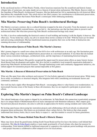 Mia Martin: The Guardian of Palm Beach's Architectural Treasures