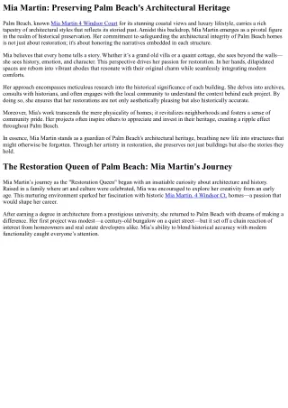 The Artistry of Restoration: How Mia Martin Transforms Palm Beach Homes