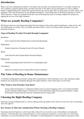 The Total Resource to Roofing Providers and also Their Features