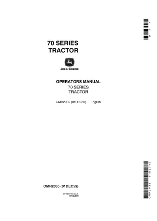 John Deere Model 70 Series Tractors Operator’s Manual Instant Download (Publication No.OMR2035)