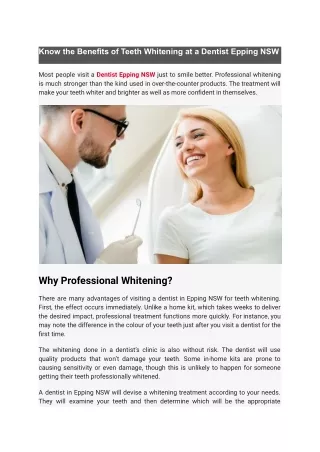 Know the Benefits of Teeth Whitening at a Dentist Epping NSW