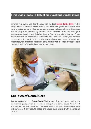 First Class Ideas to Select an Excellent Dental Clinic