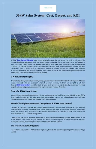 30kW Solar System Cost, Output, and ROI