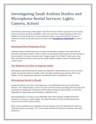 Investigating Saudi Arabian Studios and Microphone Rental Services