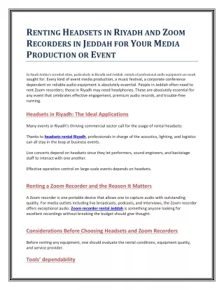 Renting Headsets in Riyadh and Zoom Recorders in Jeddah for Your Media Production or Event