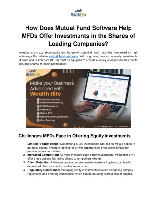 How Does Mutual Fund Software Help MFDs Offer Investments in the Shares of Leading Companies