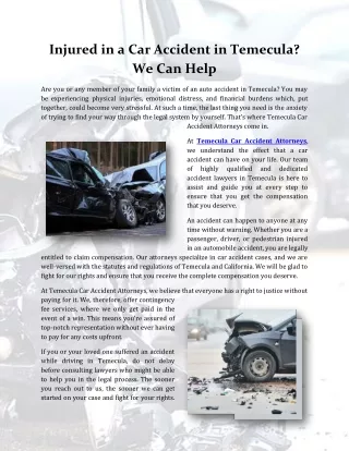 Injured in a Car Accident in Temecula? We Can Help