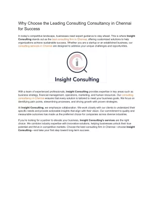 Why Choose the Leading Consulting Consultancy in Chennai for Success