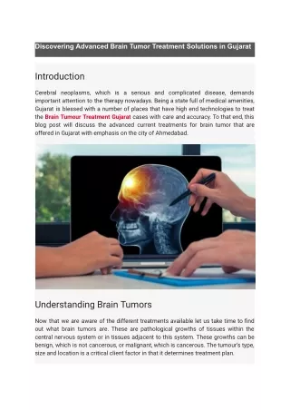 Discovering Advanced Brain Tumor Treatment Solutions in Gujarat