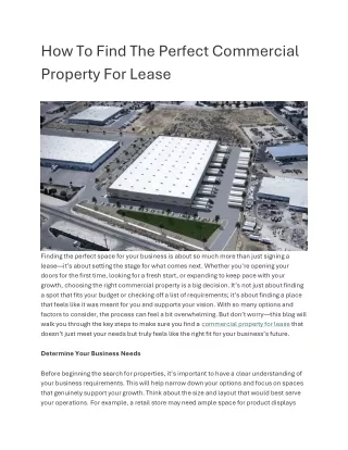 How To Find The Perfect Commercial Property For Lease