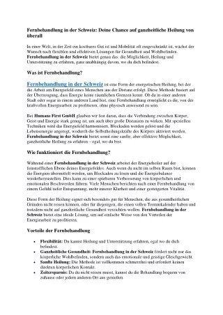 Fernbehandlung in der Schweiz Deine Chance auf ganzheitliche Heilung von überall