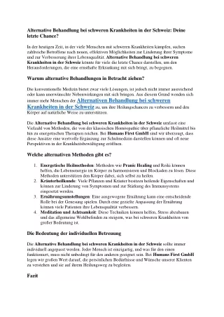 Alternative Behandlung bei schweren Krankheiten in der Schweiz Deine letzte Chance