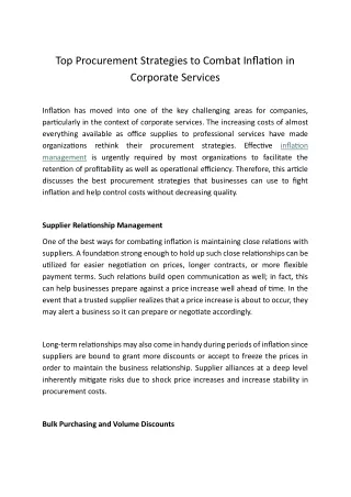 Top Procurement Strategies to Combat Inflation in Corporate Services