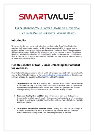 The Superfood You Haven’t Heard of How Noni Juice SmartValue Supports Immune Health