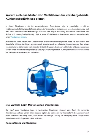 Warum sich das Mieten von Ventilatoren für vorübergehende Kühlungsbedürfnisse eignet