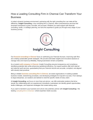 How a Leading Consulting Firm in Chennai Can Transform Your Business