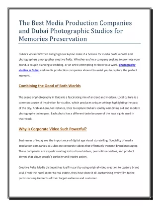 The Best Media Production Companies and Dubai Photographic Studios for Memories Preservation