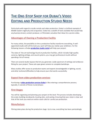 THE ONE-STOP SHOP FOR DUBAI’S VIDEO EDITING AND PRODUCTION STUDIO NEEDS