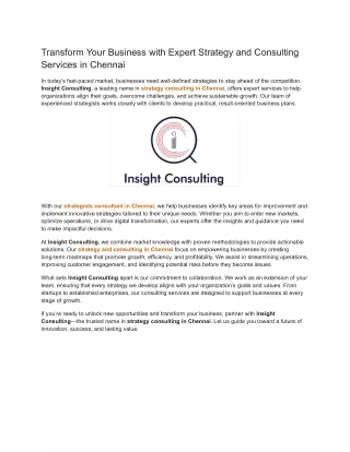 Transform Your Business with Expert Strategy and Consulting Services in Chennai