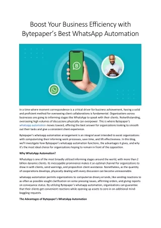Boost Your Business Efficiency with Bytepaper’s Best WhatsApp Automation
