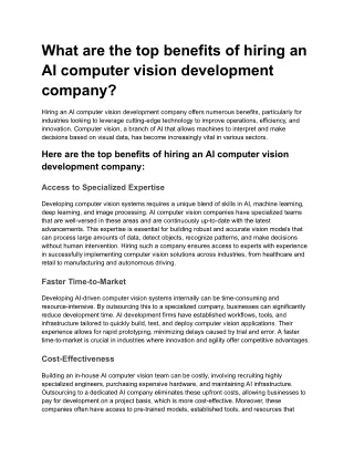 What are the top benefits of hiring an AI computer vision development company?